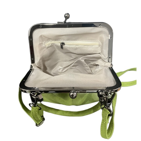 NEW Vintage Retro French Small Square Crossbody Bag Purse Green Faux Suede - Picture 4 of 7